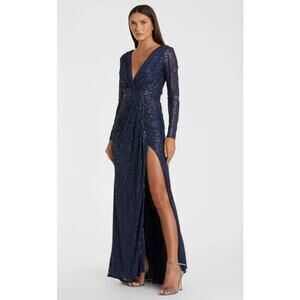 IEENA For MAC DUGGAL Sequined Long Sleeve Gown - Midnight- Size 14